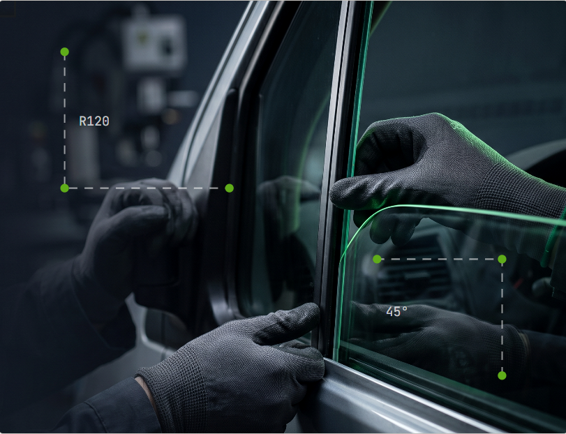 Instalación de vidrio automotriz con medición de precisión